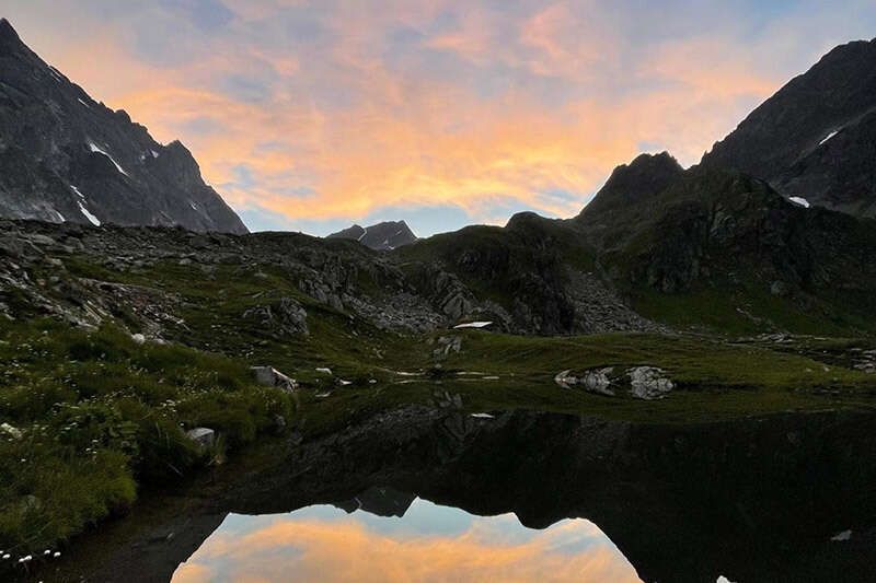   Mountain panorama Arlberg region with sunset