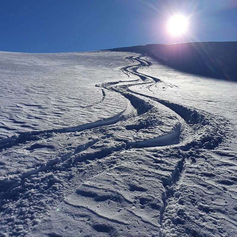 Ski tracks in deep snow on the Arlberg